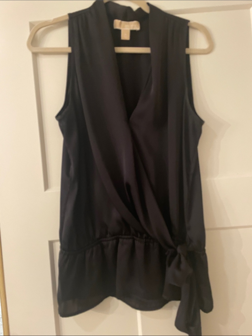 Michael Kors Black Sleeveless Wrap Top with Side Tie